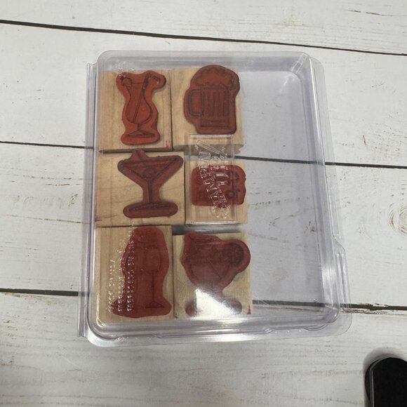 Stampin Up! Cheers To You Wood Mounted Rubber Stamps Set of 6 Cocktail Beer Wine - Picture 3 of 12